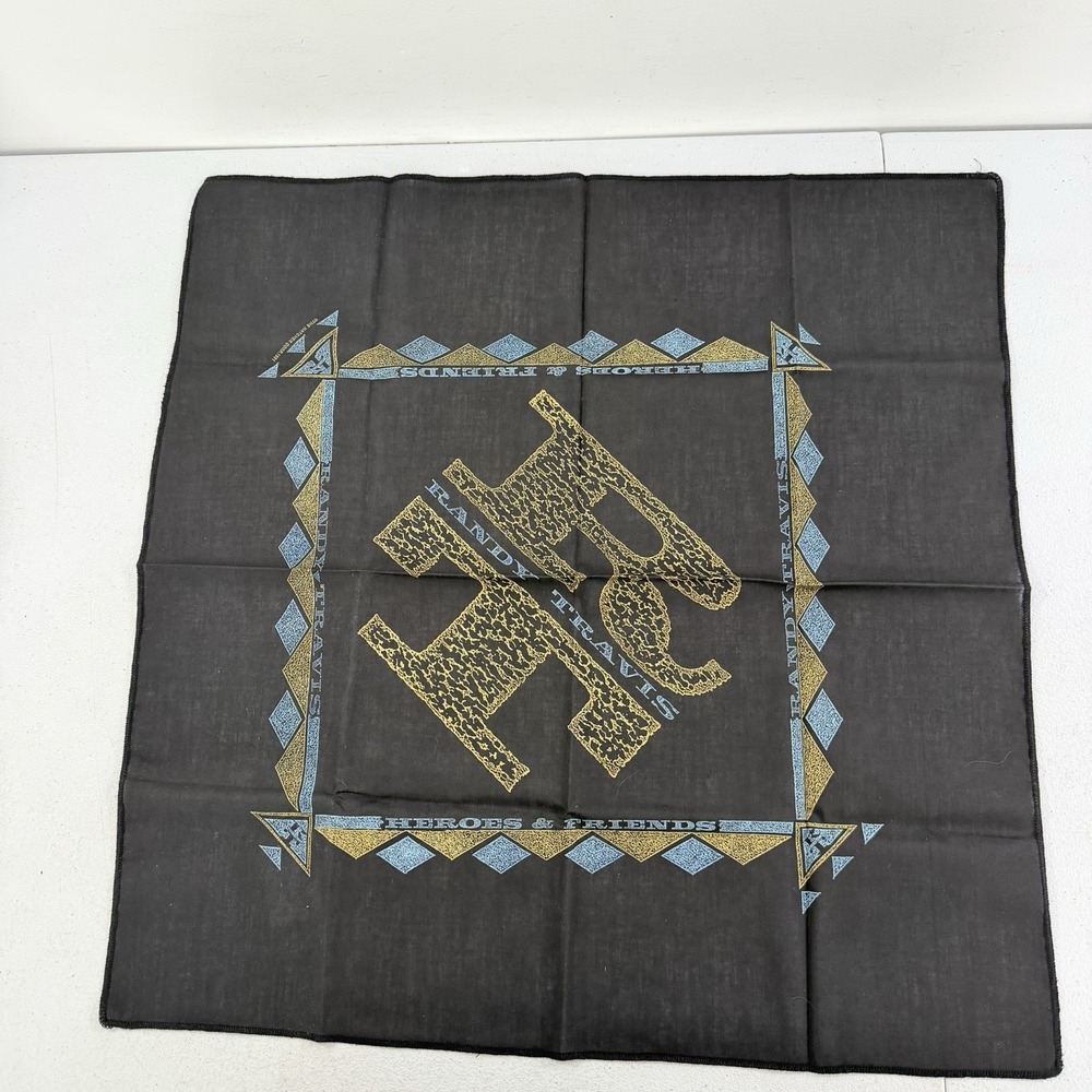 Vintage Randy‎ Travis 1991 Country Music Bandana Scarf Black 21" x 21"